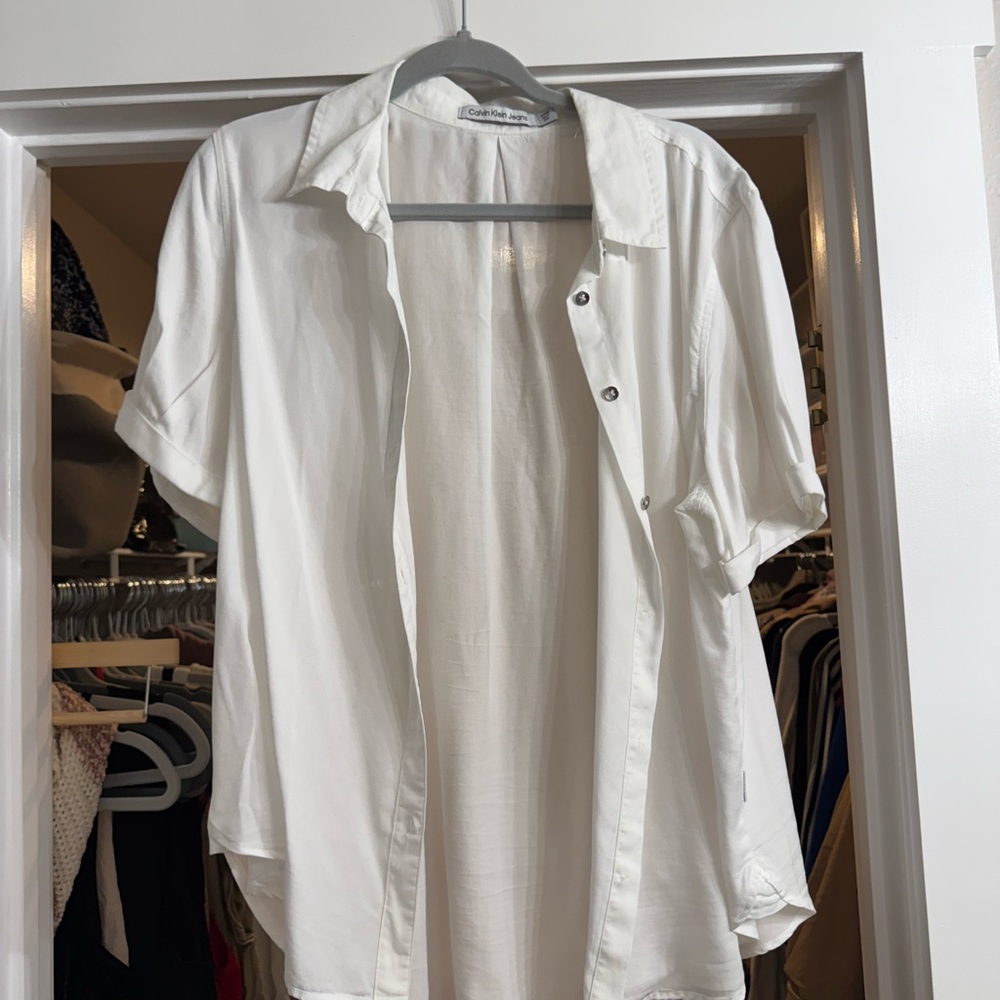 Calvin Klein Men's White Short Sleeve Button Down Shirt